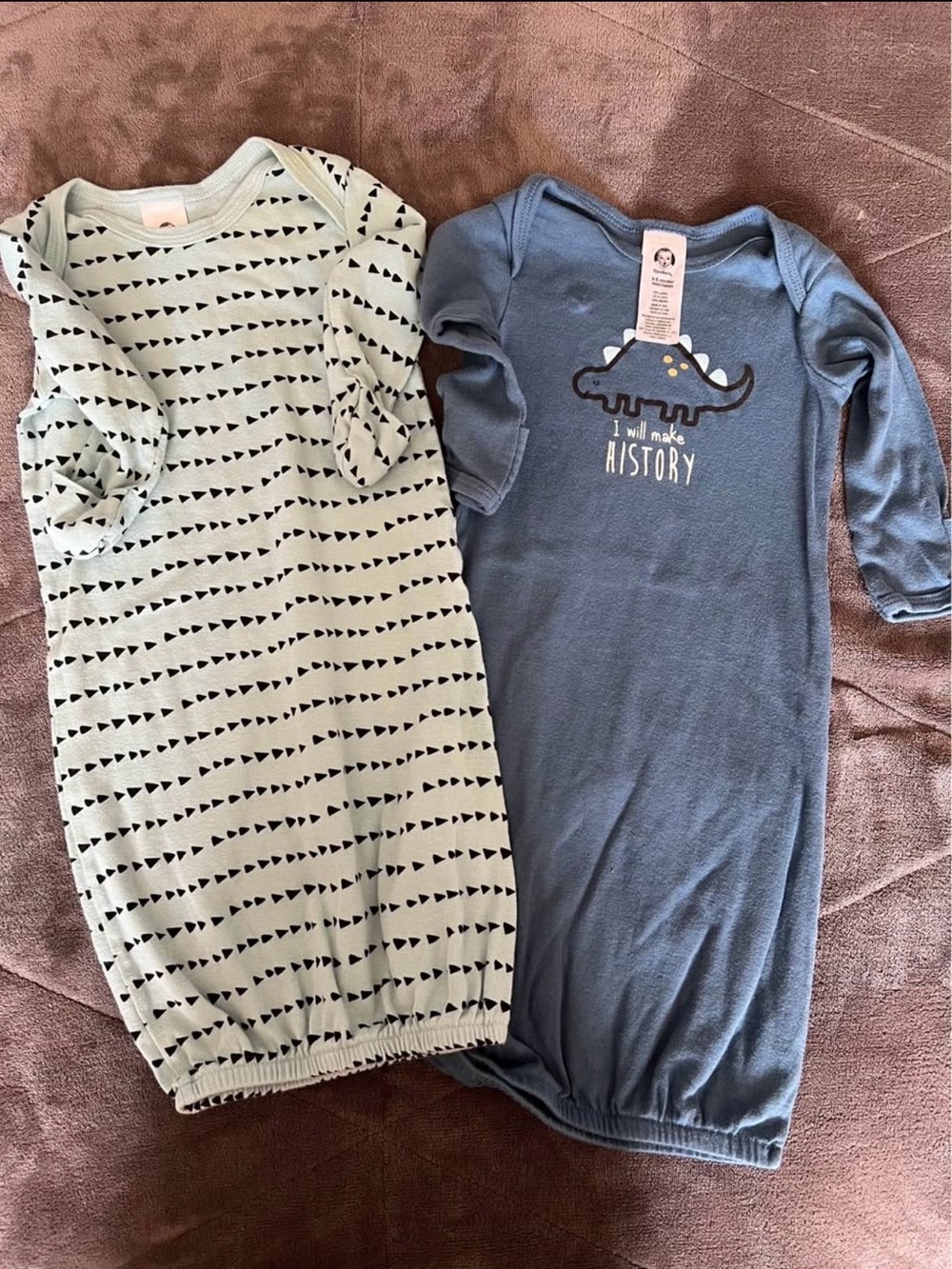 Blue Dinosaur & Mint Triangle Baby Sleep Gowns - Soft Knit Sleep Sacks